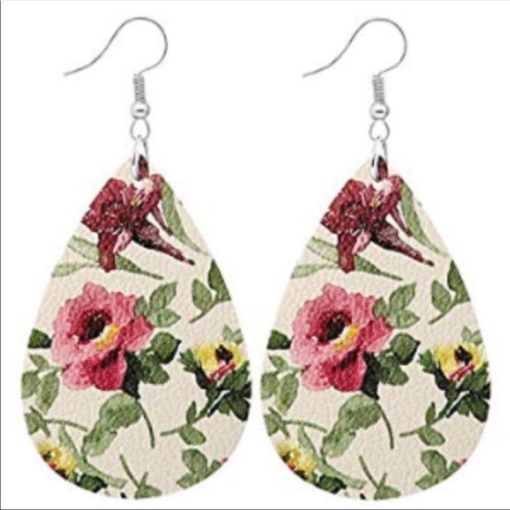 Leather Flower EARRINGS ~ Lush Happy Teardrops